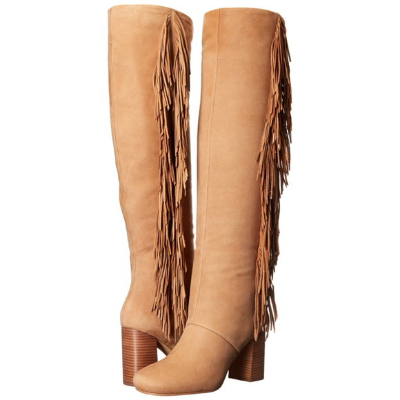 NWT Women’s Sam Edelman Tall Leather Fringe Boots Camel size 6.5 Taylan - Picture 2 of 15